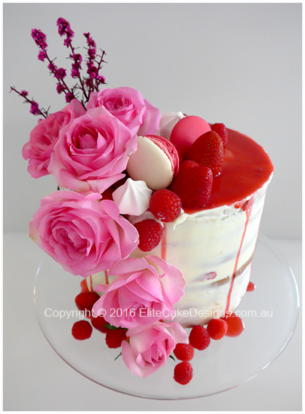 Naked cake with roses for a girl-womans birthday